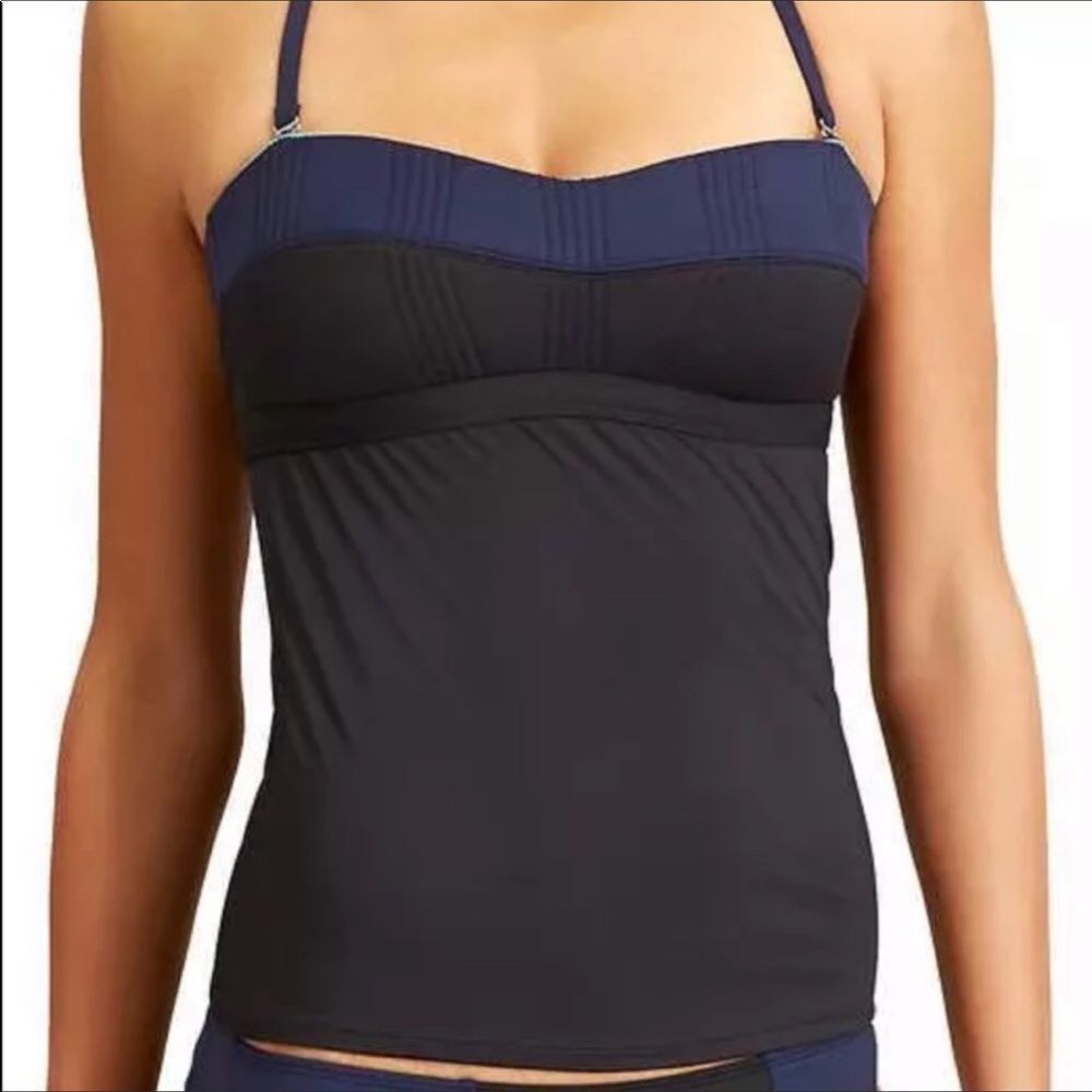 Athleta Bandeau Tankini Top Black Navy XS